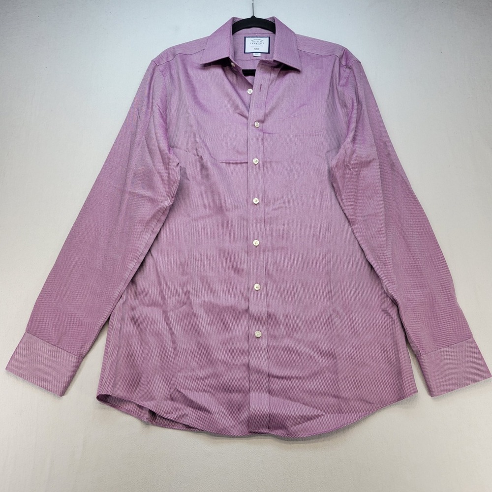 Charles Tyrwhitt Dress Shirt Mens 16/36 Purple Slim Fit Non-Iron Herringbone